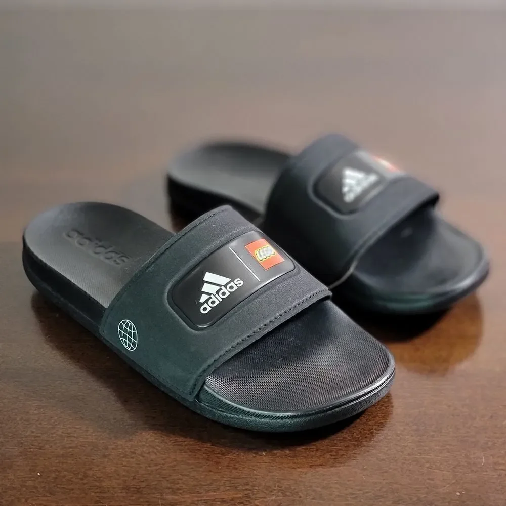 Adidas Lego Adilette Comfort Slide Sandal Black Red Logo Worldwide Ultraboost